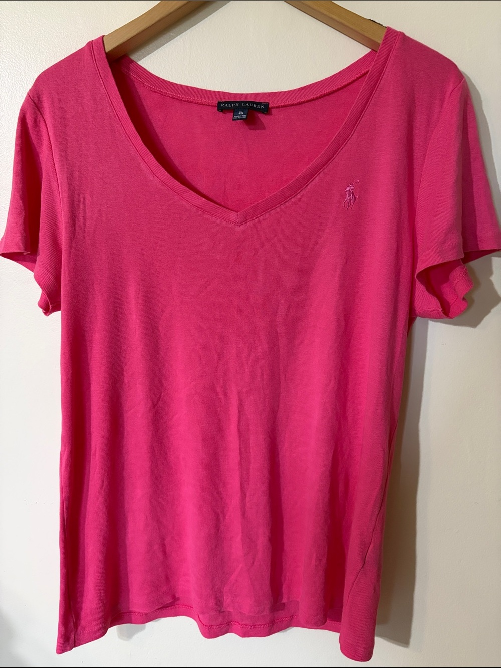Ralph Lauren Women's Short-Sleeve V-Neck Tee in Bright Pink